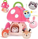 Hahaland Montessori Jouets pour bébés 6-12 mois - Grange surprise avec jouets d'animaux de ferme farcis pour bébés avec hochet & Miroir, jouets sensoriels pour les bébés garçon fille, jouets de voyage pour les enfants 1-3