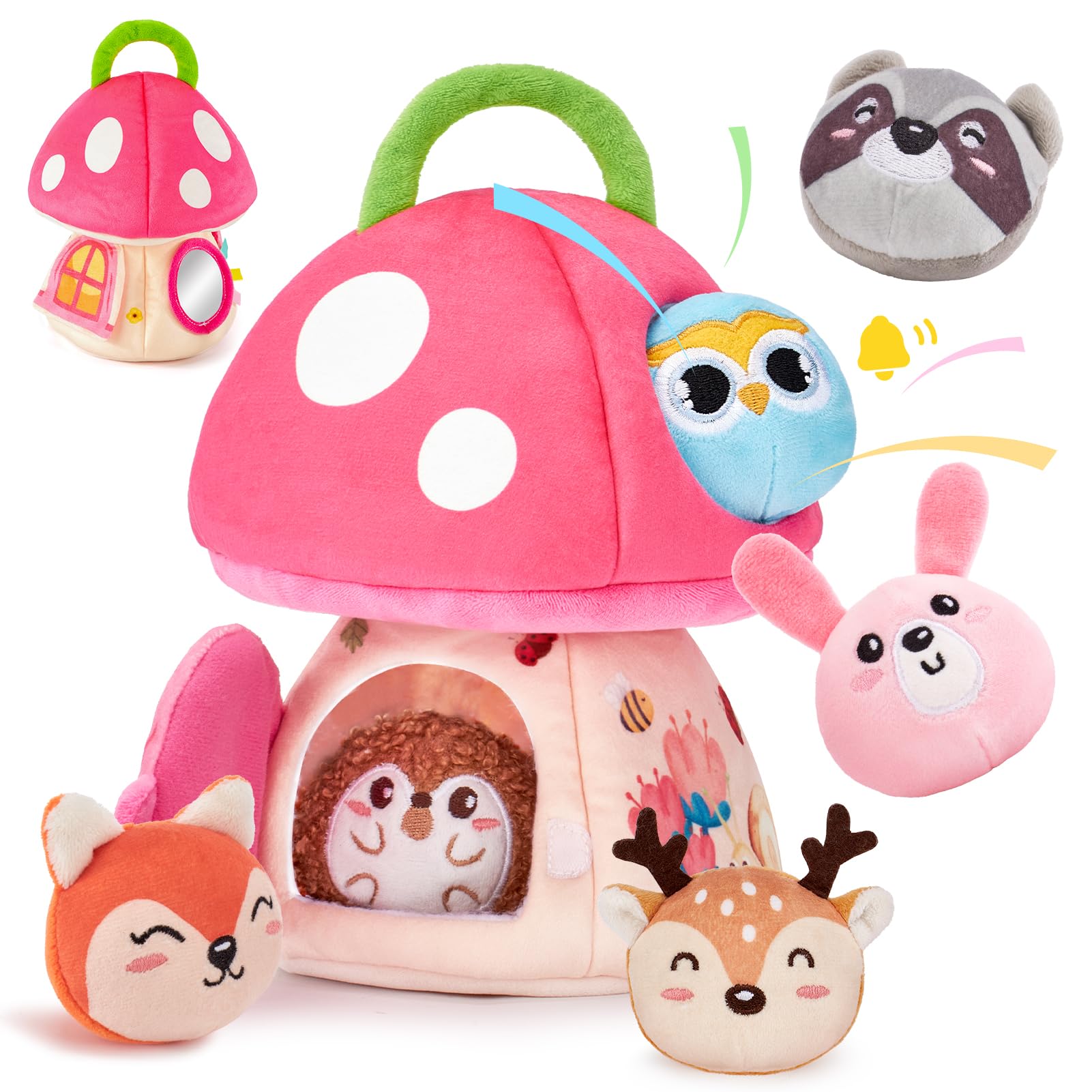hahaland Giochi Neonato Montessori 6-12 Mesi - Casa Morbida per Animali con Sonagli/Pieghe/Specchio - Giochi Sensoriale per Bambini 3 6 12 Mesi Regalo Bimbo Bimba