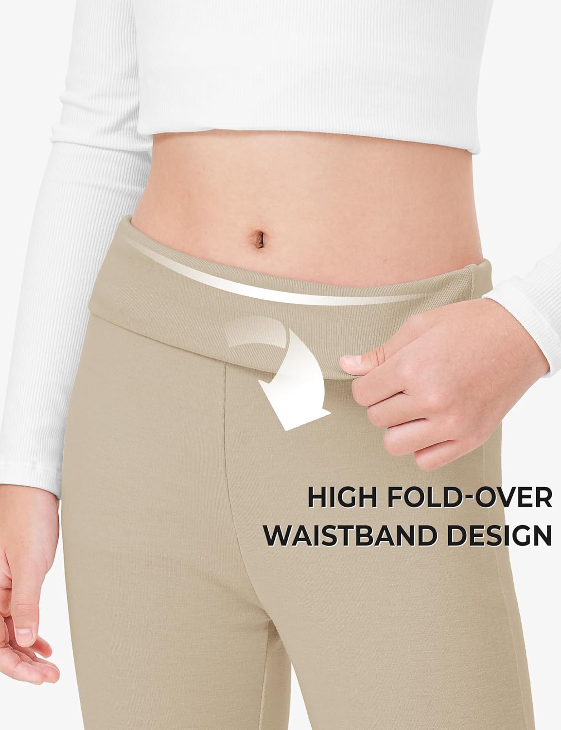 BOOPH Girls Leggings Kids Flare Leggings Fold Over Waistband Casual Bell Bottom Pants for Teens - Image 6