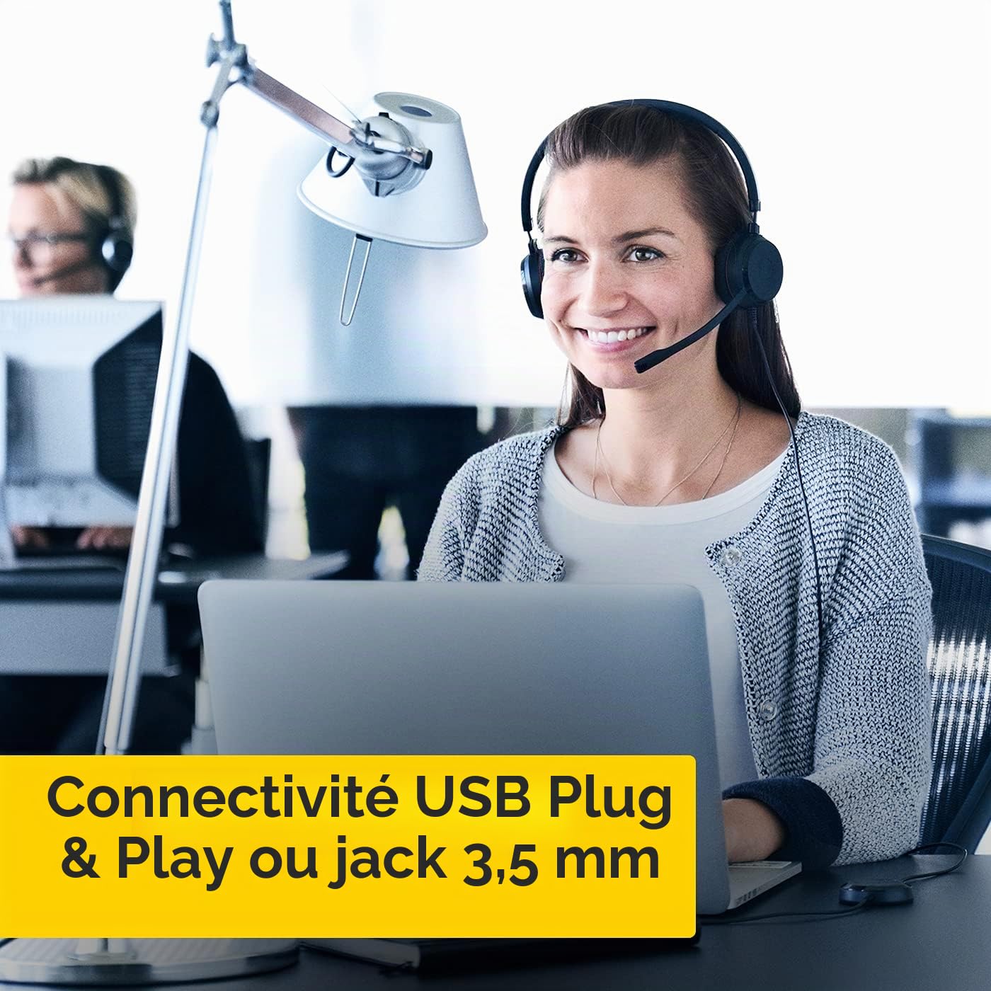Jabra Evolve 30 MS Mono Casque - Casque certifié Microsoft pour VoIP Softphone avec annulation passive du bruit - Câble USB avec contrôleur - Noir