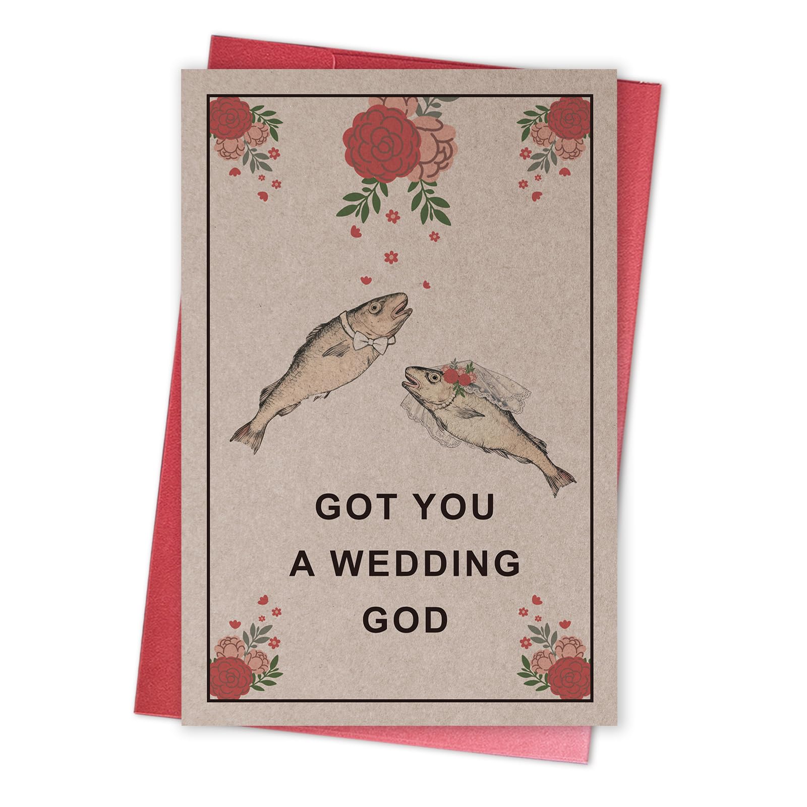 Qiavor Fish Pun Wedding Card for Bride and Groom, Humorous Engagement Congratulations Card for Fishing Lover, Got You a Wedding Cod