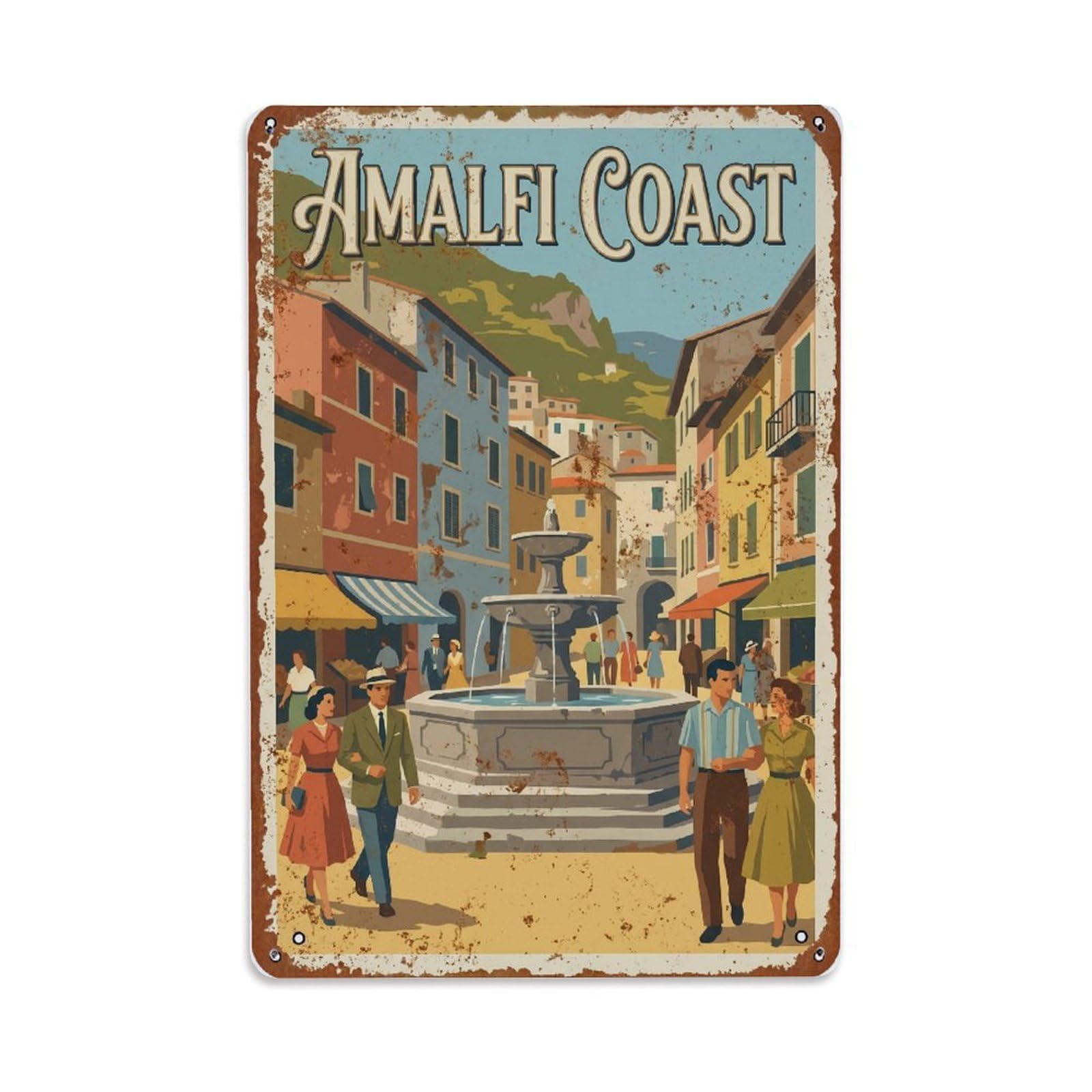 Vintage Travel Plaza Italy Village Metal Tin Sign Plaque Wall Decor for Cafe, Club Bar, Office, Home Garden Metal Poster 8x12Inch