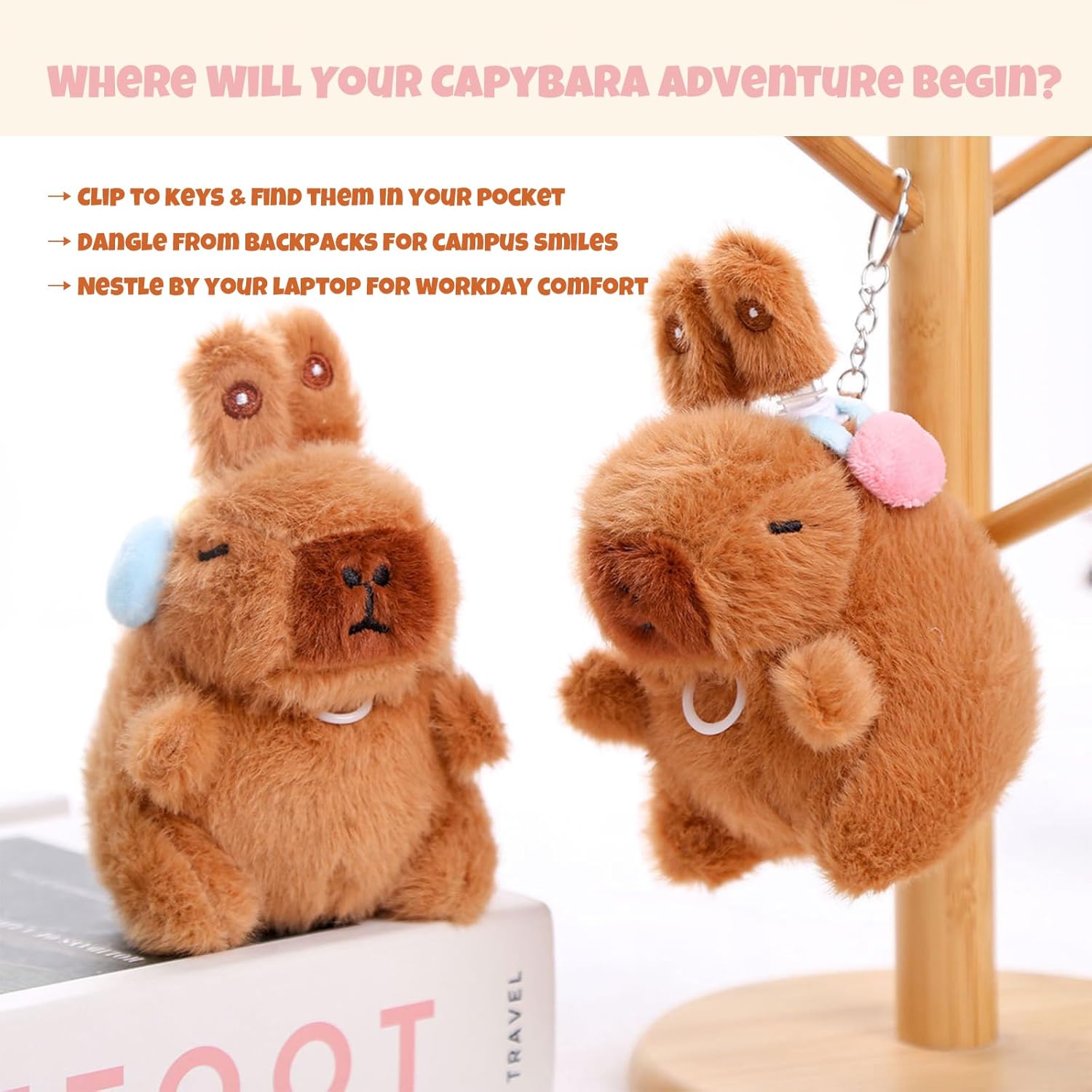 Capybara Plush 6 Inch, Cute Capybara Plush Keychain with Moving Ears, Small Capybara Mini Stuffed Animal, Valentines Day Gifts for Kids Birthday Party Favors Decorations