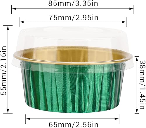 Miniatura 3 de EUSOAR Ramekins desechables de papel de aluminio, 50 paquetes de tazas para hornear de 5 onzas con tapas, mini forros para magdalenas, moldes para