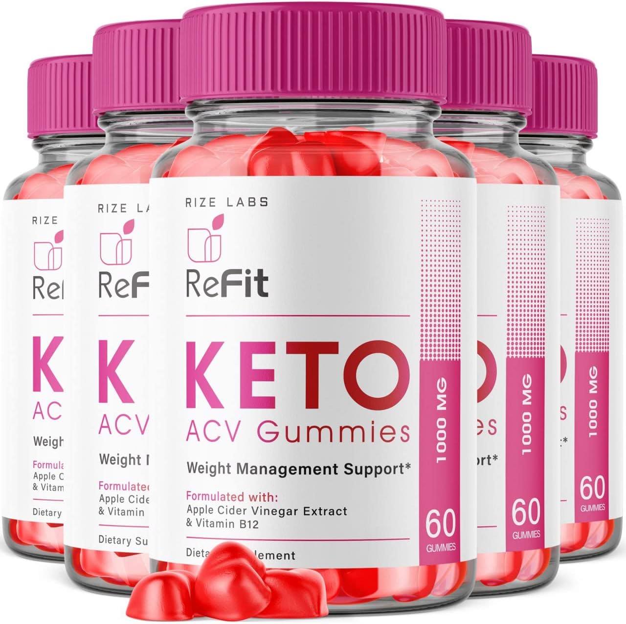 rize labs Refit Keto Gummies - ACV Gummies for Advanced Weight Loss with Apple Cider Vinegar Supplement, Belly Fat, Extra Strength Gomitas - Pack of 5(300 Gummies)