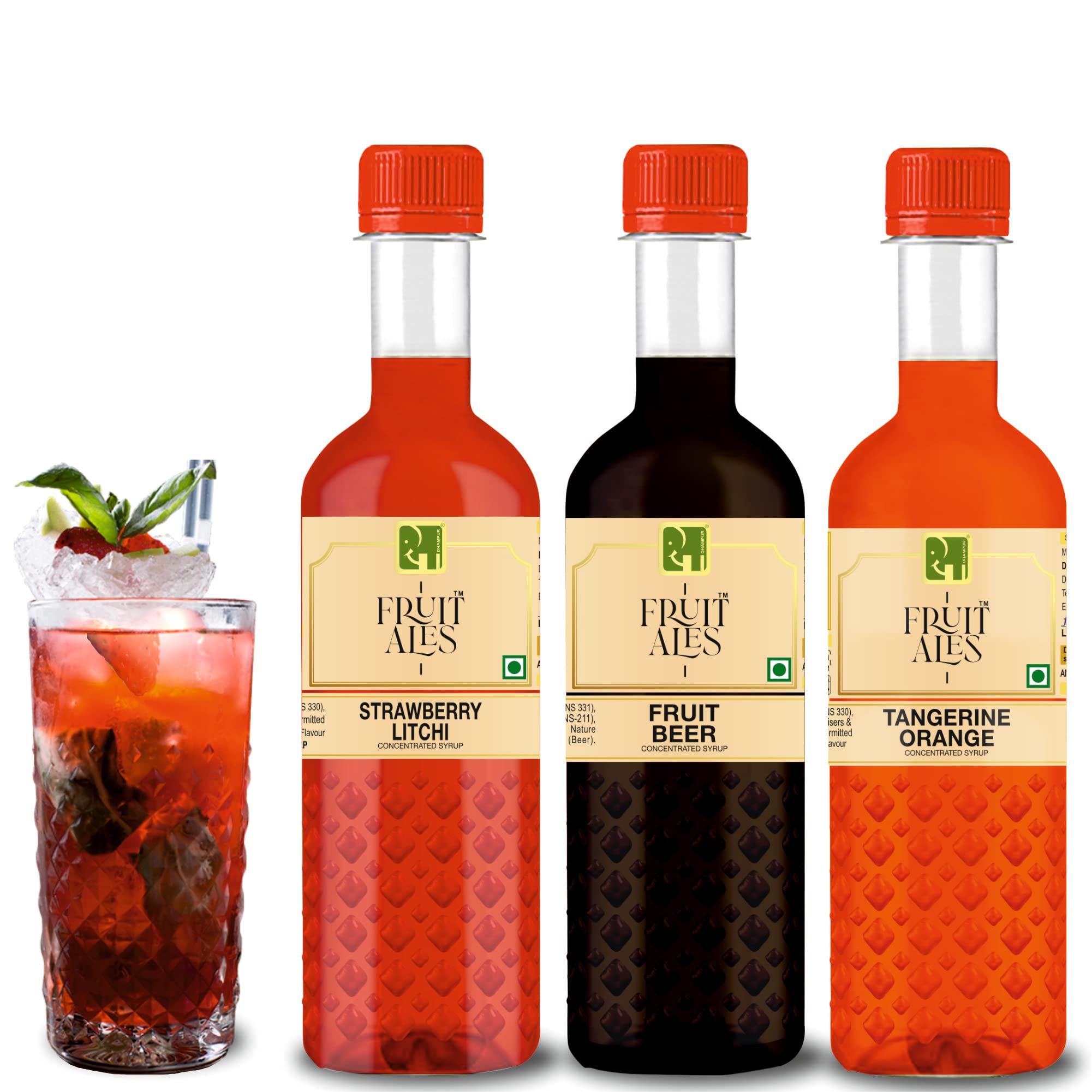 Mocktail Syrup Mixer - Fruit Beer, Tangerine Orange & Rose Strawberry Flavouring Syrup - 900Ml (3 X 300Ml) | Makes 12-15 Drinks Per Bottle