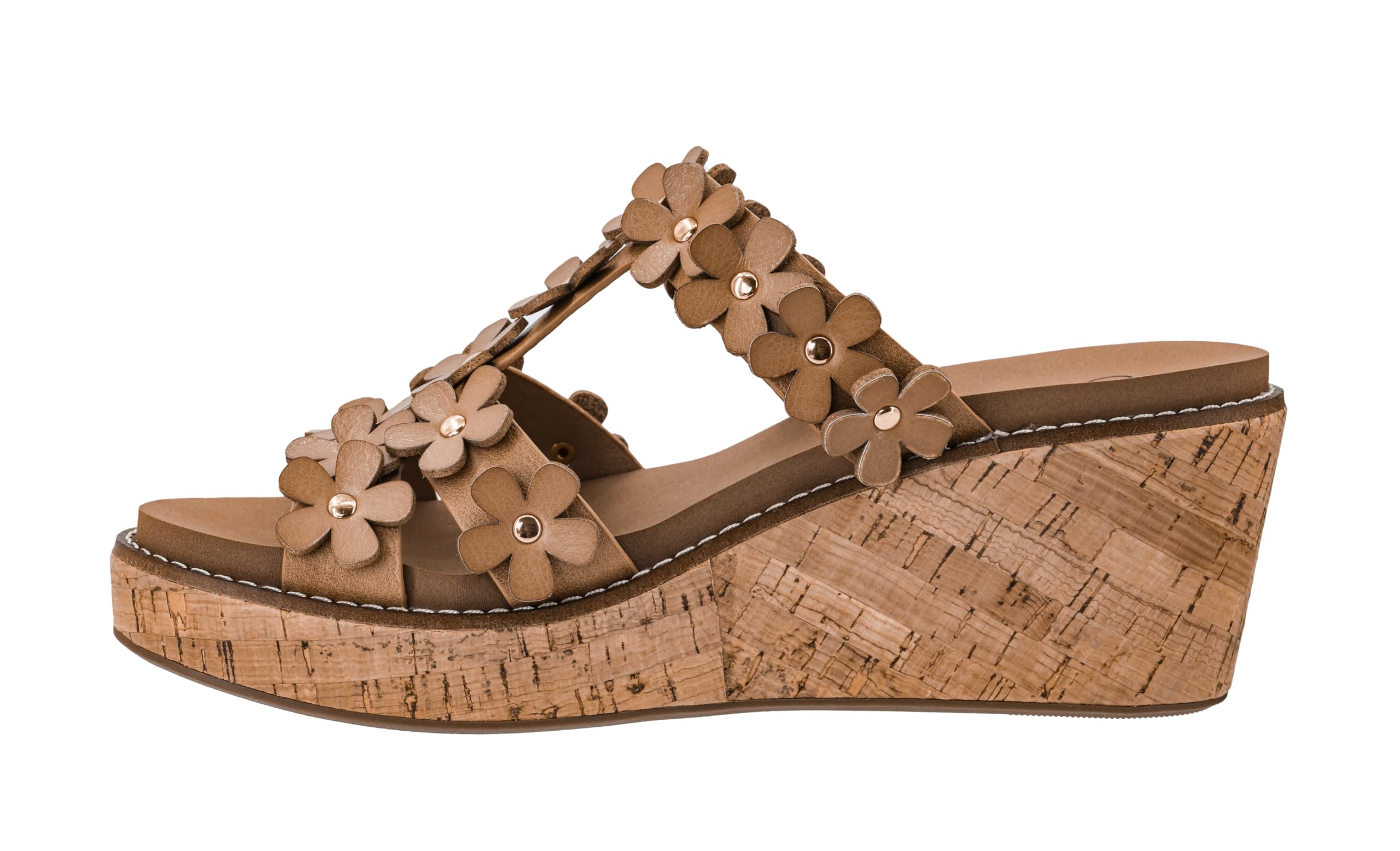 Corkys Footwear Womens Mic Drop Wedge - Featuring A 2.5-inch Heel, A Strappy Upper with 3D Floral Embellishments, and Corkys Signature Soft EVA