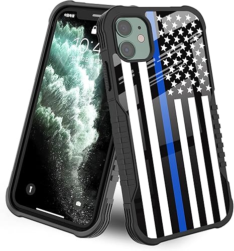 Funda compatible con iPhone 11, diseño de bandera estadounidense delgada de línea azul, a prueba de golpes, antiarañazos, antideslizante, protección