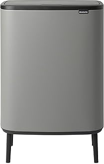 Brabantia Bo Touch Bin Hi - 2 x 30L Inner Buckets (Mineral Concrete Grey) Large Waste/Recycling Kitchen Bin - Soft-touch