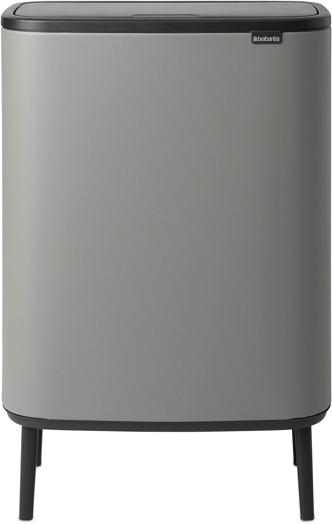 Bo Hi Touch Top Kitchen Trash Can with Dual Compartments & Raised Legs | Mineral Concrete Gray | 2 x 8 Gal Inner Buckets | Soft-Close, Light Touch Opening, Stay-Open Lid | + Trash Bags