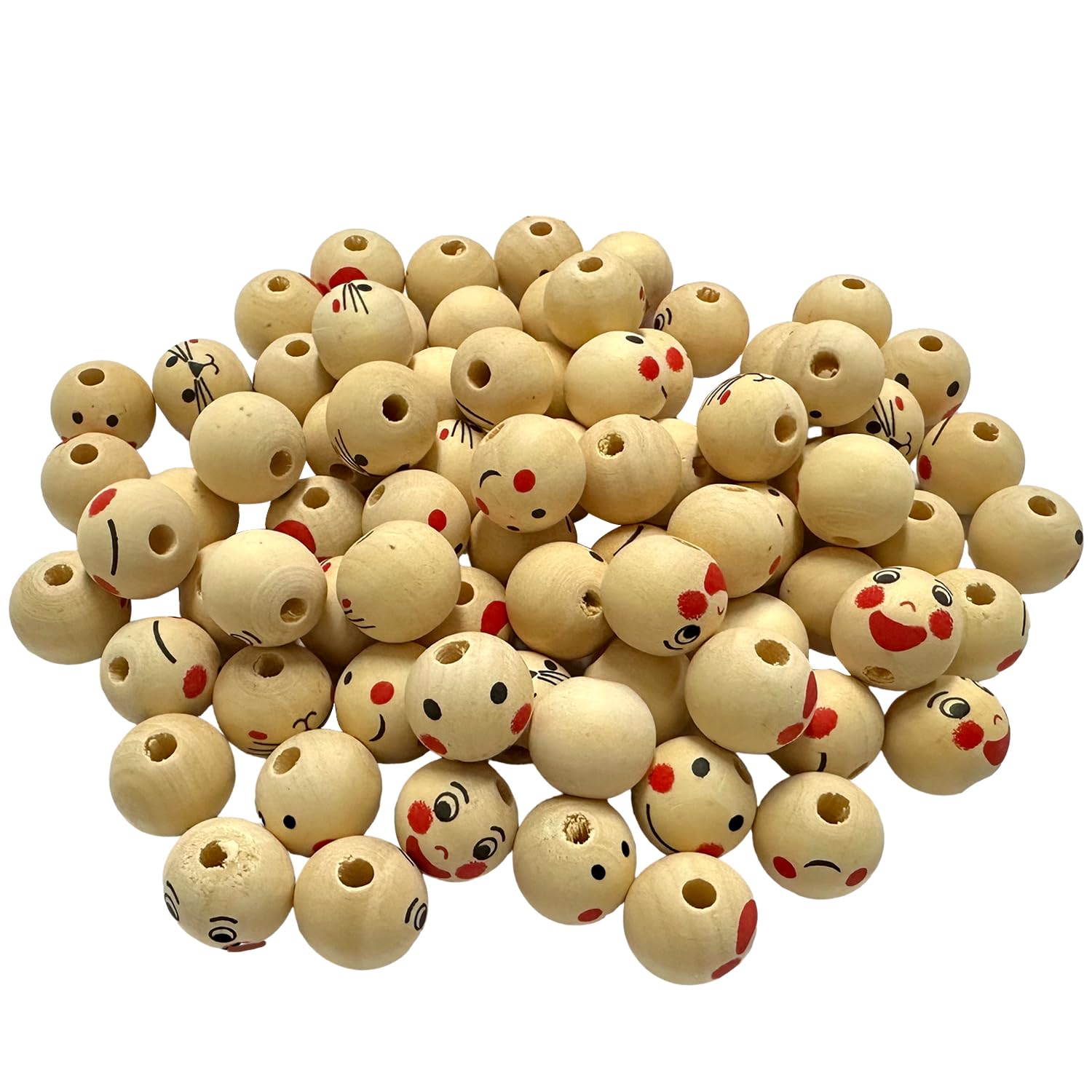 80 Smiley Wooden Beads, Faced Wooden Beads, Round Wooden Beads, Wooden Balls with Faces, Wooden Loose Beads, Jewelry Making Accessories, Suitable for Handicraft Ornaments, 20mm