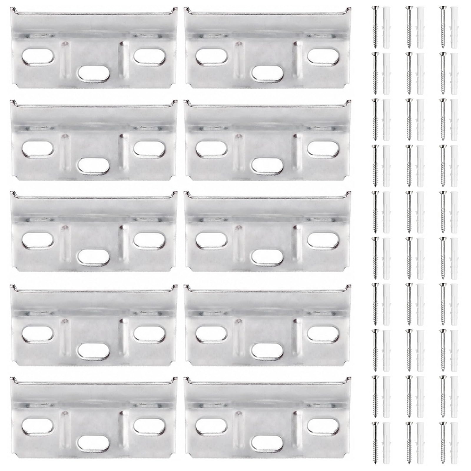 10 Kitchen Cabinet Wall Brackets, 63 x 34 mm, with 30 M8 x 60 mm Screws