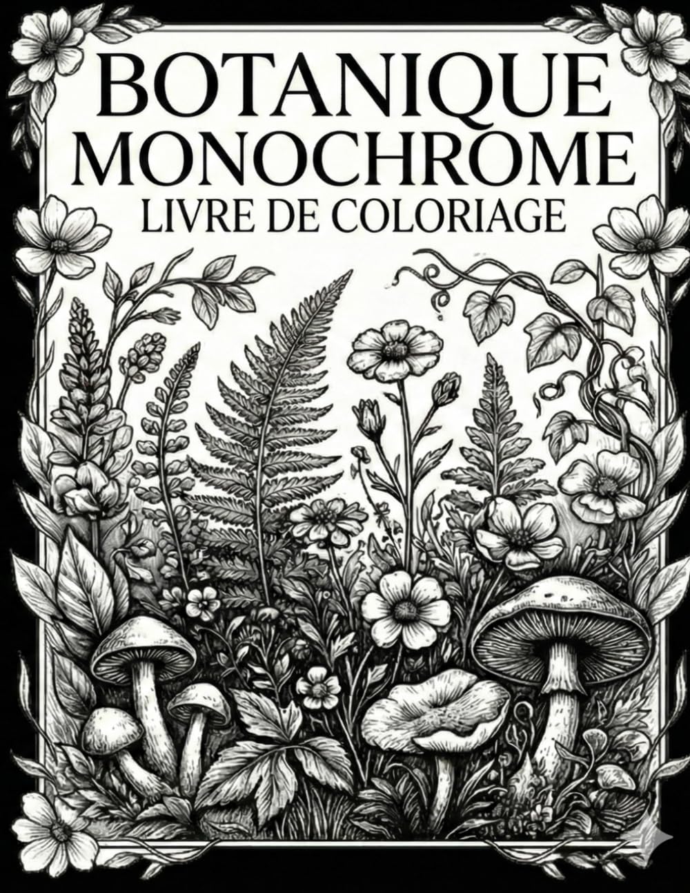 Livre de Coloriage Botanique Monochrome: Une collection relaxante de motifs floraux simples et audacieux, ainsi que de scènes de nature, pour soulager le stress et favoriser la pleine conscience.