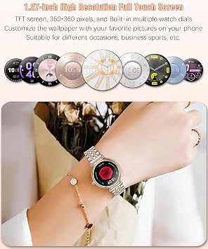 Smart Watch for Women 1.27 Color Screen Waterproof Fitness Activity Tracker Rose Gold Women's Smart Watch with Heart Rate Sleep Monitor for Android and iOS (Two-Tone Rose Gold Steel RT-i109)
