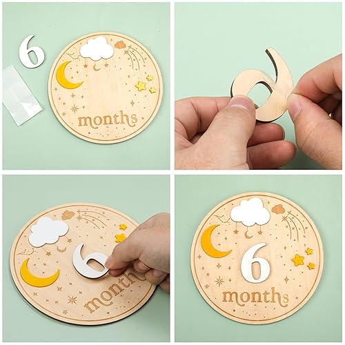 Miniatura 5 de Letrero mensual para bebé, 6.3 pulgadas, 1-12 meses, discos mensuales para bebé, letrero de madera para recién nacido, accesorios de fotos mensuales