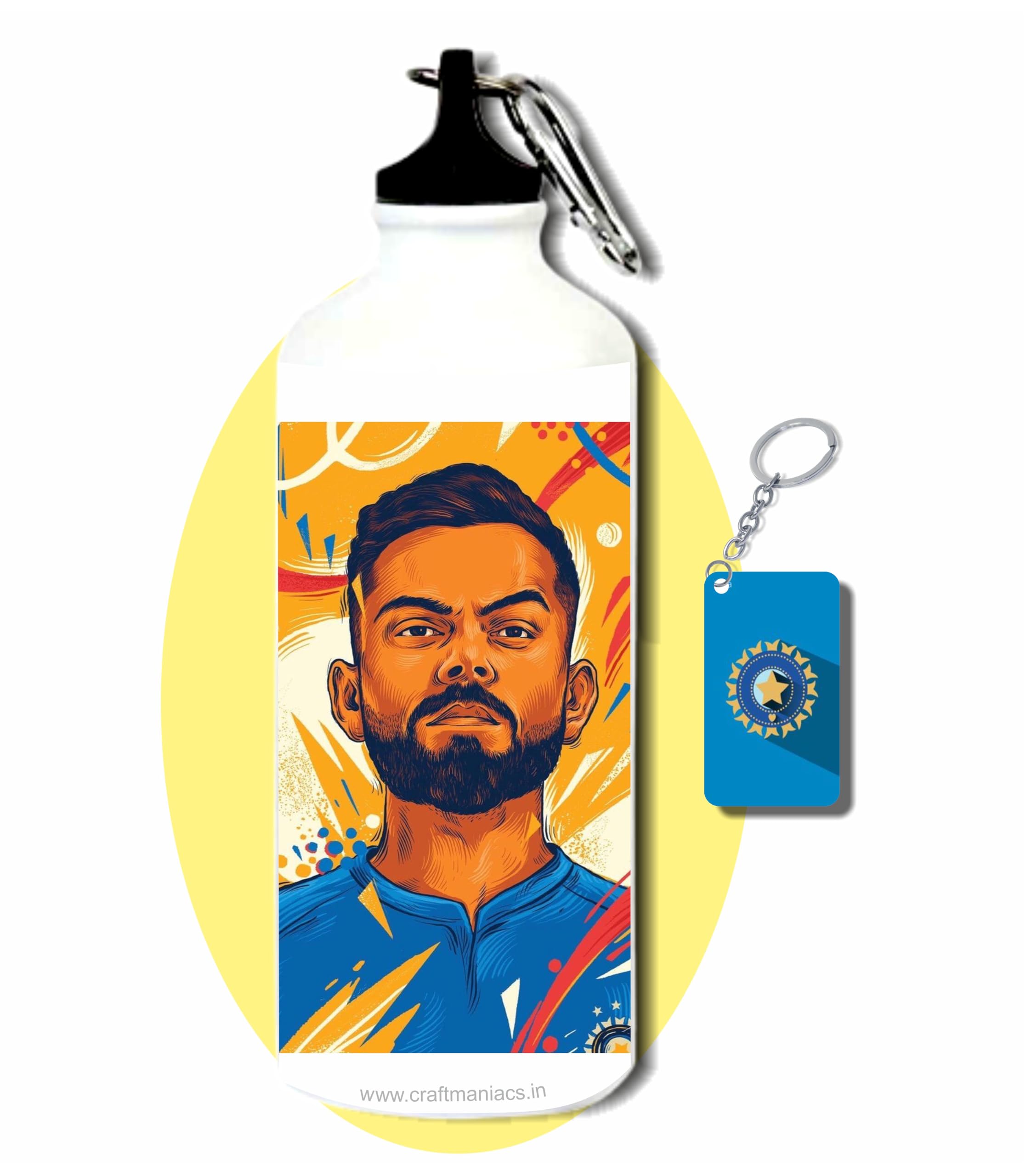 CRAFT MANIACS Virat Kohli Magician 600 ML BPA & Lead Free Sipper Bottle & Cricket Keychain Best HD Print Sipper For Cricket Lovers-image-13