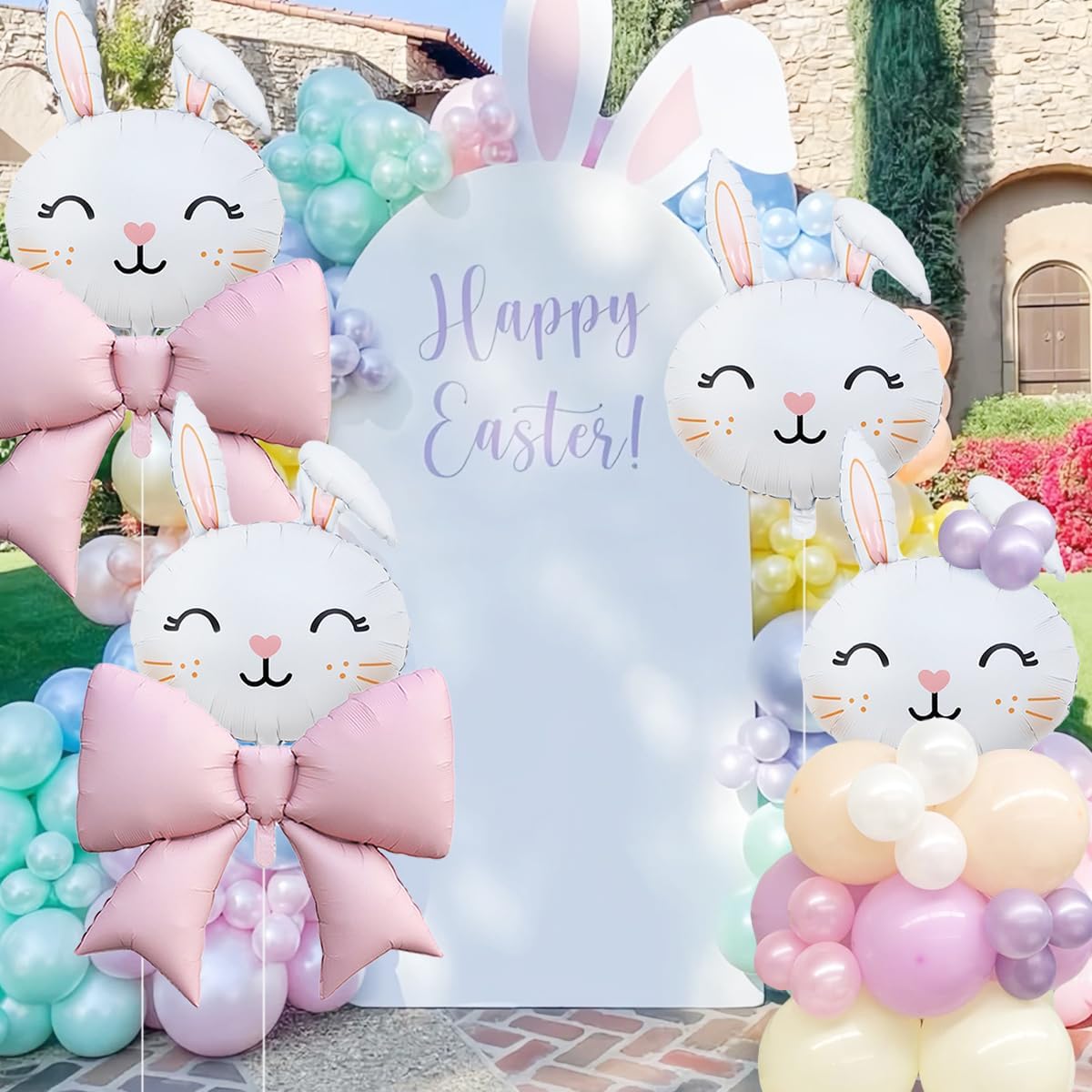 Bunny Balloons Pink Bow Balloons for Easter Party Decorations (8Pcs Bunny Pink Bow)