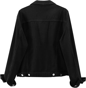 LifeShe Women's Basic Long Sleeve Button Down Distressed Denim Jackets Jean Jacket Coat