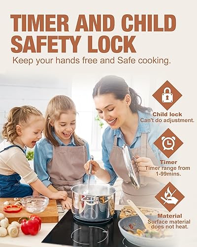 Miniatura 6 de Placa de inducción de 30 pulgadas con 4 quemadores, estufa eléctrica integrada con temporizador, bloqueo de seguridad para niños, 9 niveles de