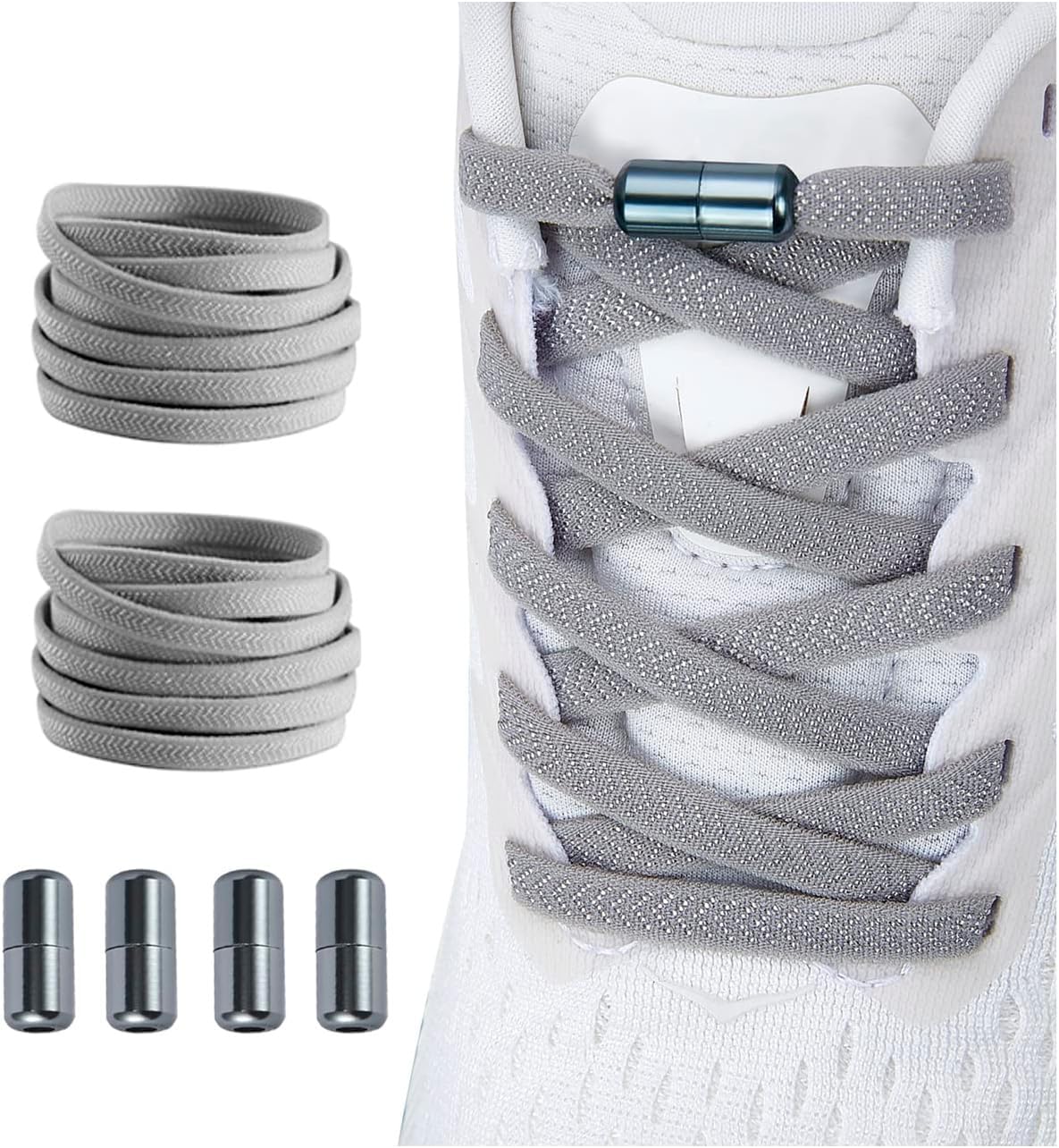 Shecret Elastische Schnürsenkel mit Metallkapsel, 2 Paar Einstellbare Schnürsenkel Ohne Binden, Schnellschnürsystem Schnürsenkel-Set für Läufer, Kinder und ältere Menschen