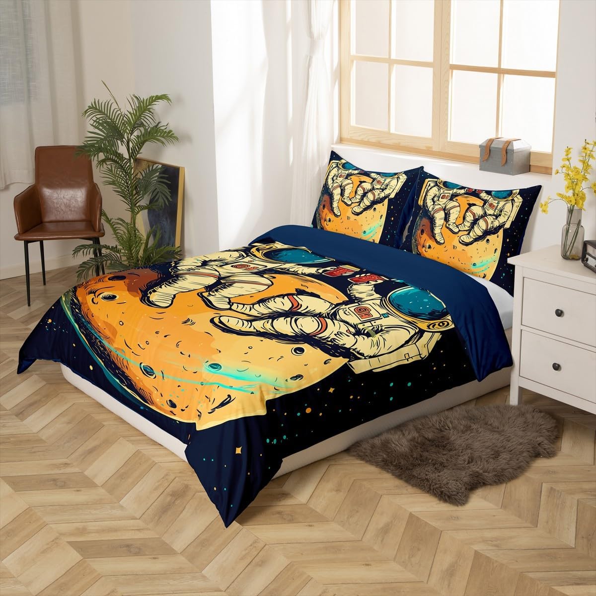 Erosebridal Space Astronaut Toddler Comforter Cover Boys Space Bedding Set 2 Pcs,Galaxy Starry Sky Duvet Cover for Kids,Planet with Astronaut Patterns Quilt Cover 1 Pillow Case