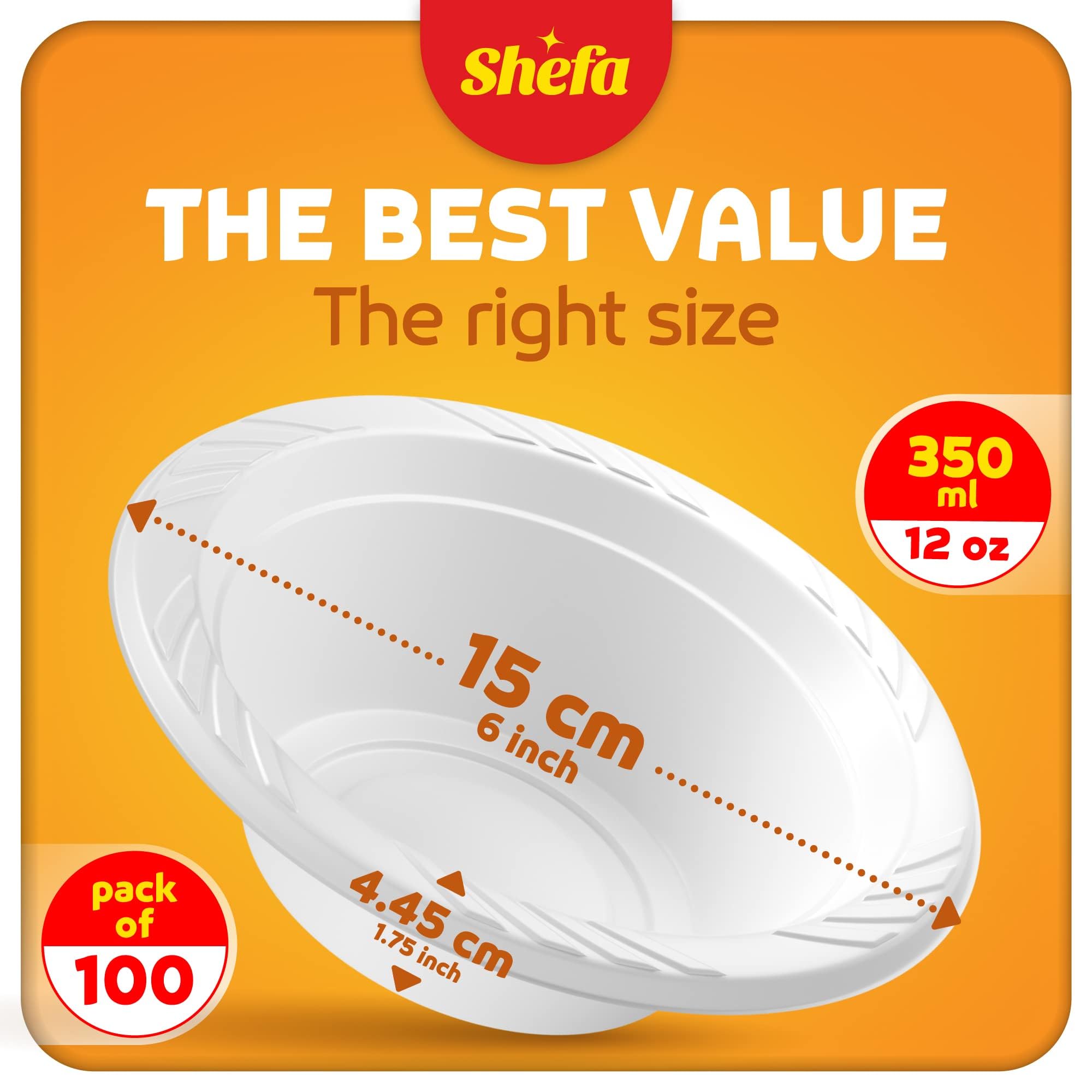 Bol Réutilisable Shefa – Lot De 100 Bols Blancs De 355 Ml – Lavable, Micro-ondes Et Résistant – Pour Fêtes, Camping Ou Quotidien - 5
