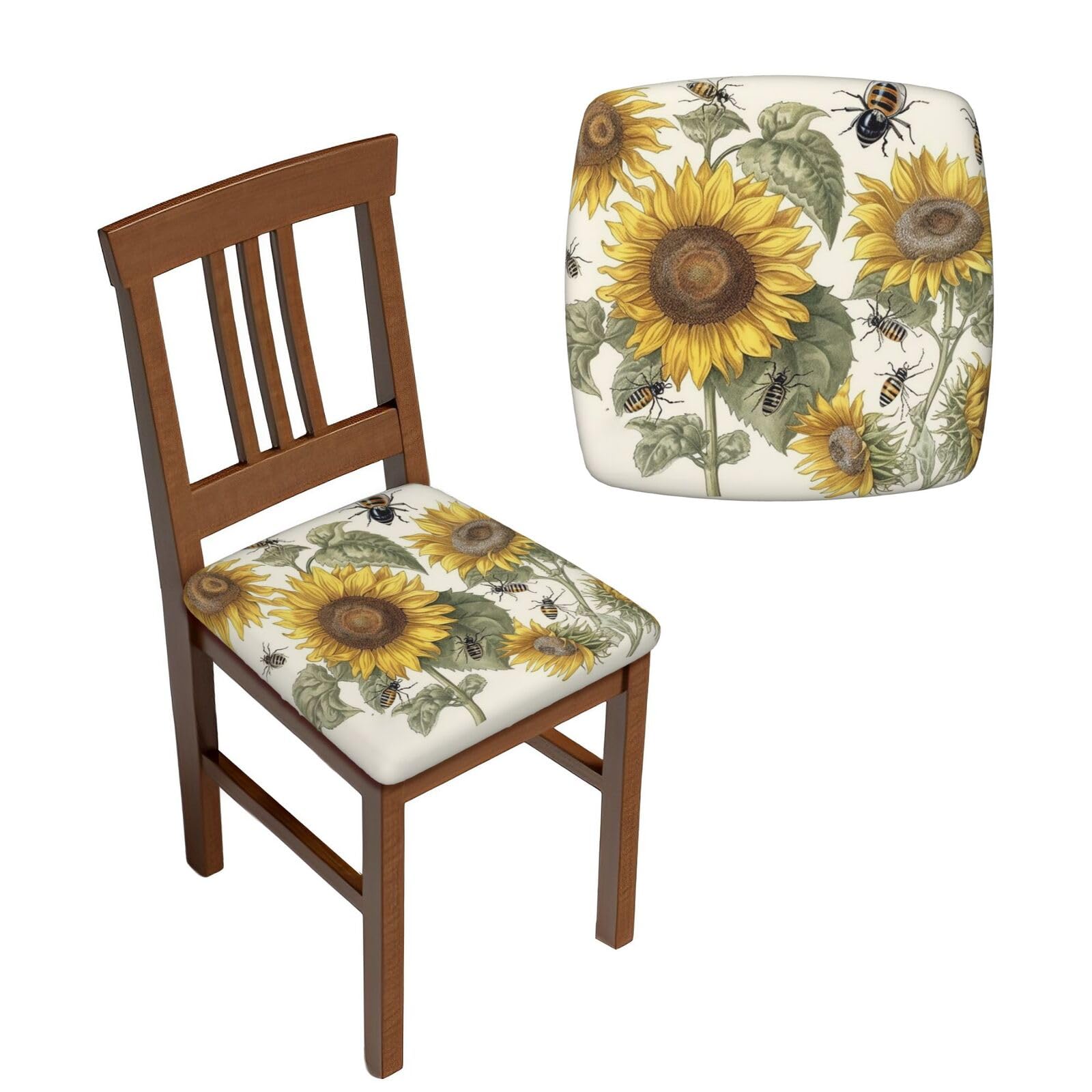 NONHAI 6PCS Dining Chair Seat Covers Set Sunflowers and Insects Stretch Removable Chairs Covers Washable Seat Cushion Slipcovers Protector for Dining Room Kitchen Chairs