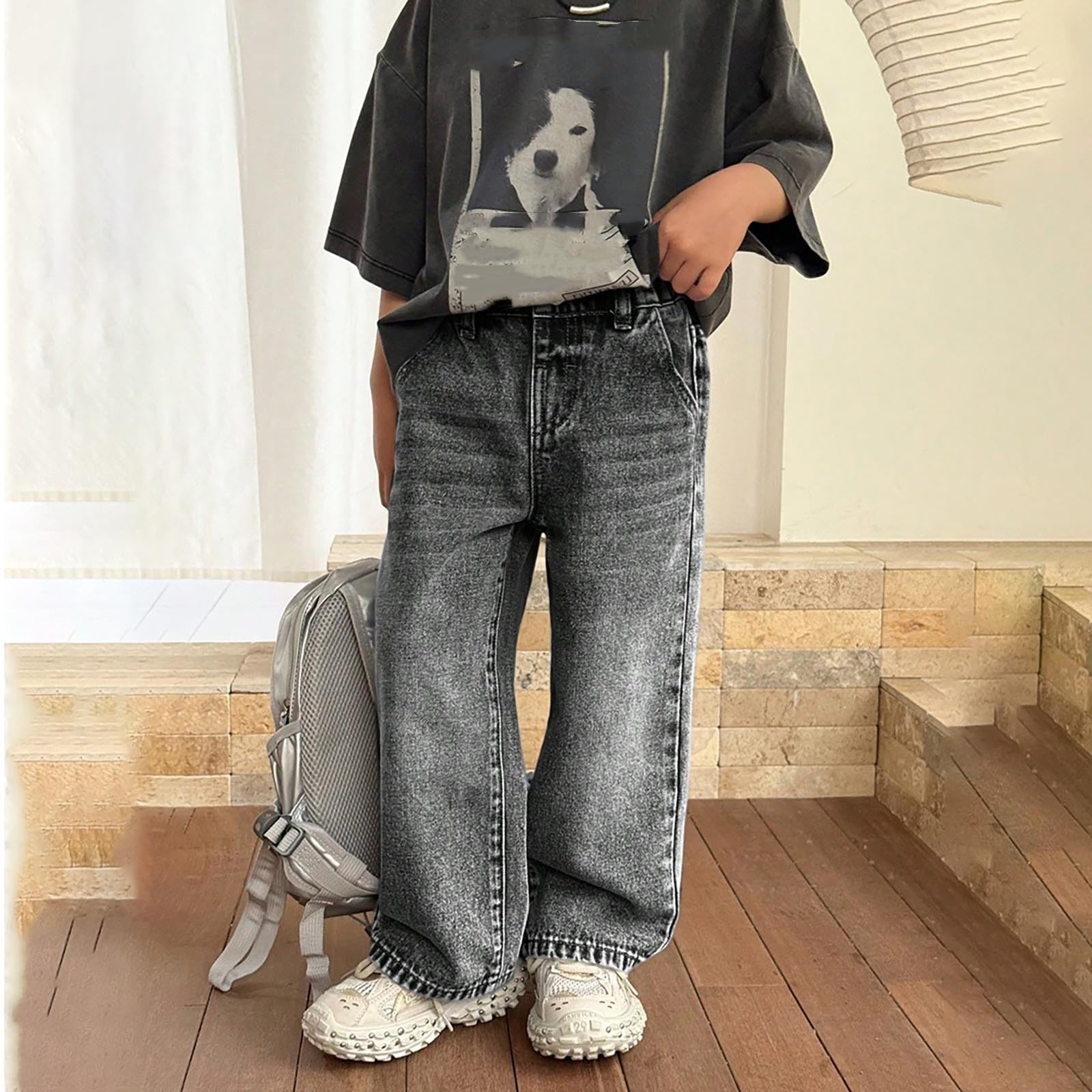 Generico Jeans Baggy Ragazzo - Pantaloni Cargo in Denim Resistenti per Ragazzi Adolescenti Pantaloni Casual Streetwear A Gamba Larga con vestibilità Rilassata E Tasche Multiple