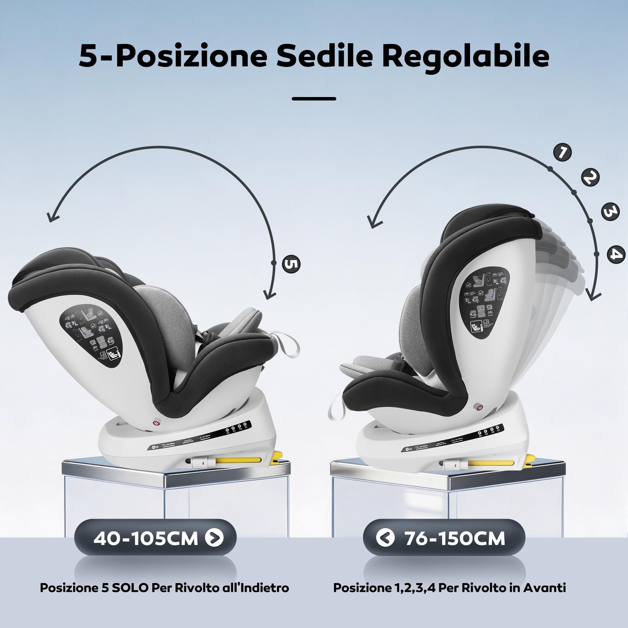 360 Girevole I-size Seggiolino Auto Isofix, 40-150 cm, 0-12 anni