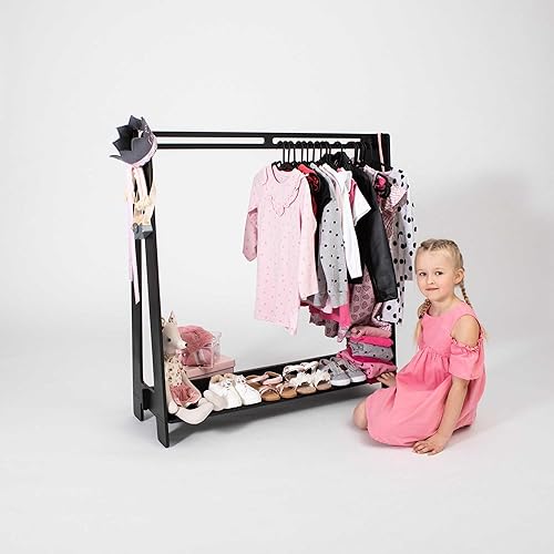 Miniatura 7 de Sweet Home from wood Armario infantil  Perchero de madera con riel colgante y estante de exhibición para niños  Muebles de tocador DIY (negro)