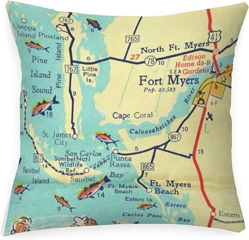 Cape Coral - Fundas de almohada para exteriores con mapa vintage y mapa de la diversidad del mundo, impermeables, fundas de cojín modernas,