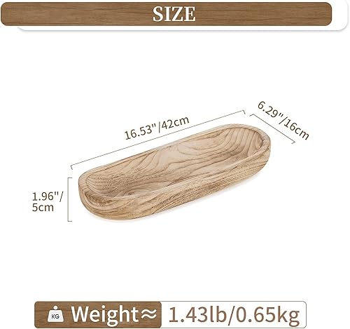 Miniatura 5 de Hanobe Cuenco decorativo de madera para masa cuencos grandes de madera quemada rústica, bandeja de centro de mesa larga para cocina, sala de estar,