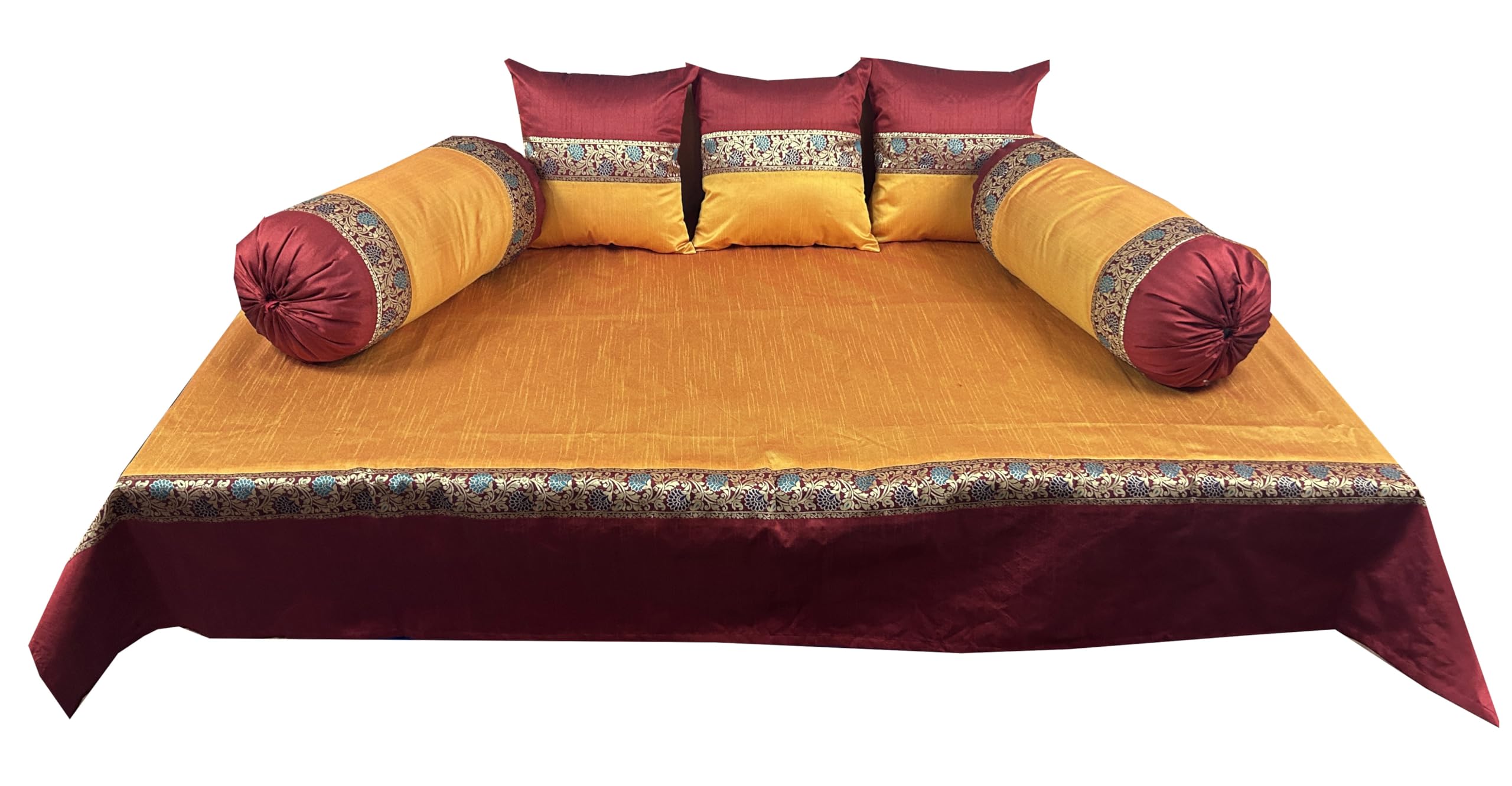 PINK PARROT Pinkparrot 180 TC 100% Artsilk Diwan Set Covers 6 Pieces Designer Printed Standard Diwan Set (1 Single Bedsheet, 2 Bolster Covers, 3 Cushion Covers) D-3-image-28