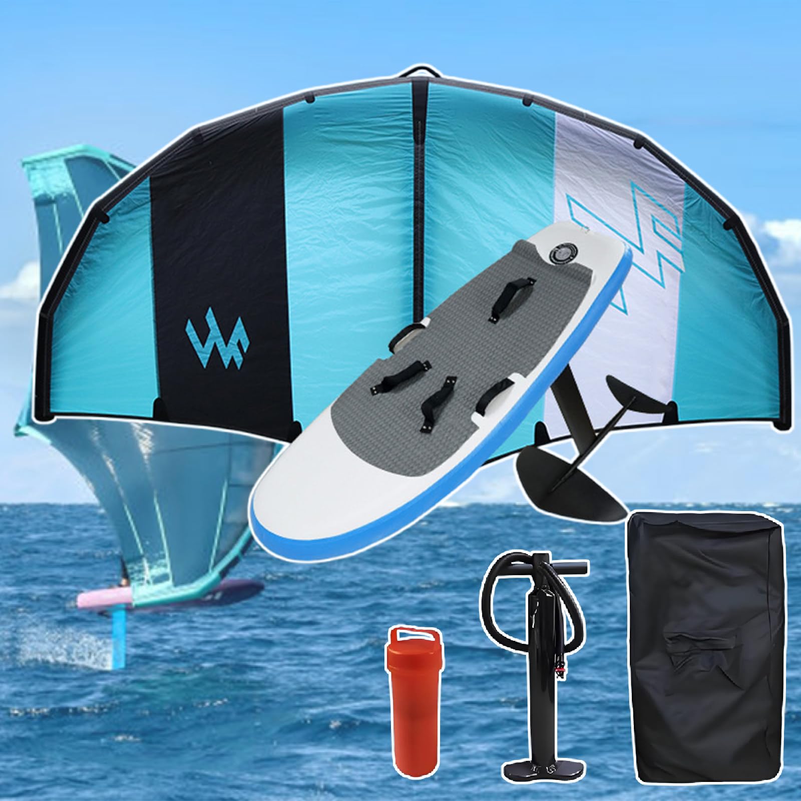 Aufblasbarer Surfing Wing & Hydrofoil Surfboard, Kitesurfing Set, Leichtes Handliches Aufblasbares Surf Wing Foil Surfboard, Hydrofoil Surfboard Set mit Surfing Wing