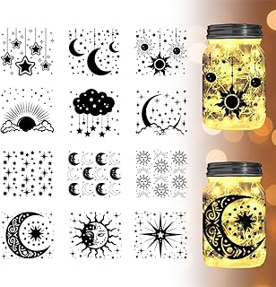 12 pcs Star Cut Silhouettes Moon Silhouettes Mason Jar Cutouts Sun Cutouts Decals Cloud Light Shadow Paper Moon Paper-Cut Cardboard Lantern Cutouts Ornaments for Party