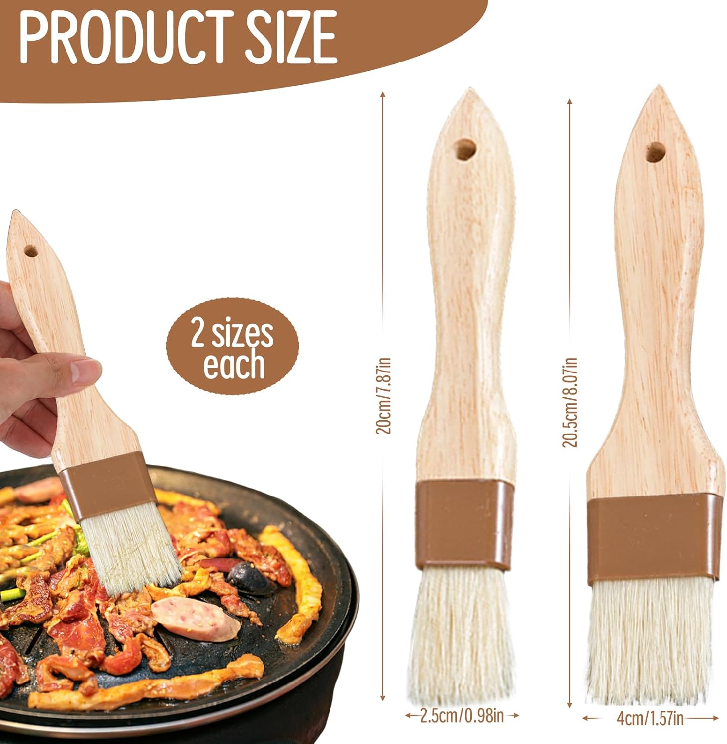 Set of 4 Pastry Brush, Natural Bristles, Kitchen Brush, Cooking Brush, Butter Brush, Grill Brush, Bread Brush, Wood Oil Brush for Food Brushes, BBQ, Pastries, Me