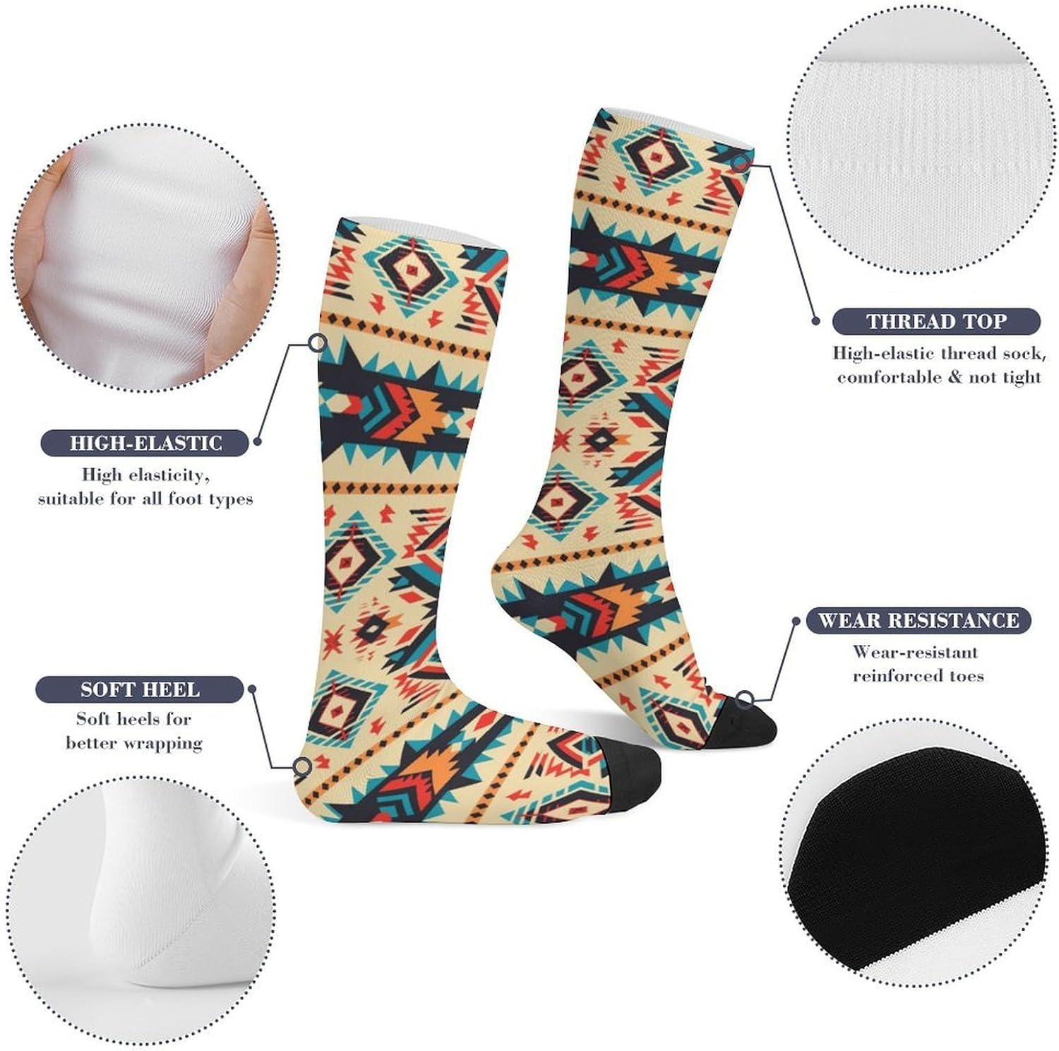 Knee High Socks Native American Long Tube Boot Seamless Toe