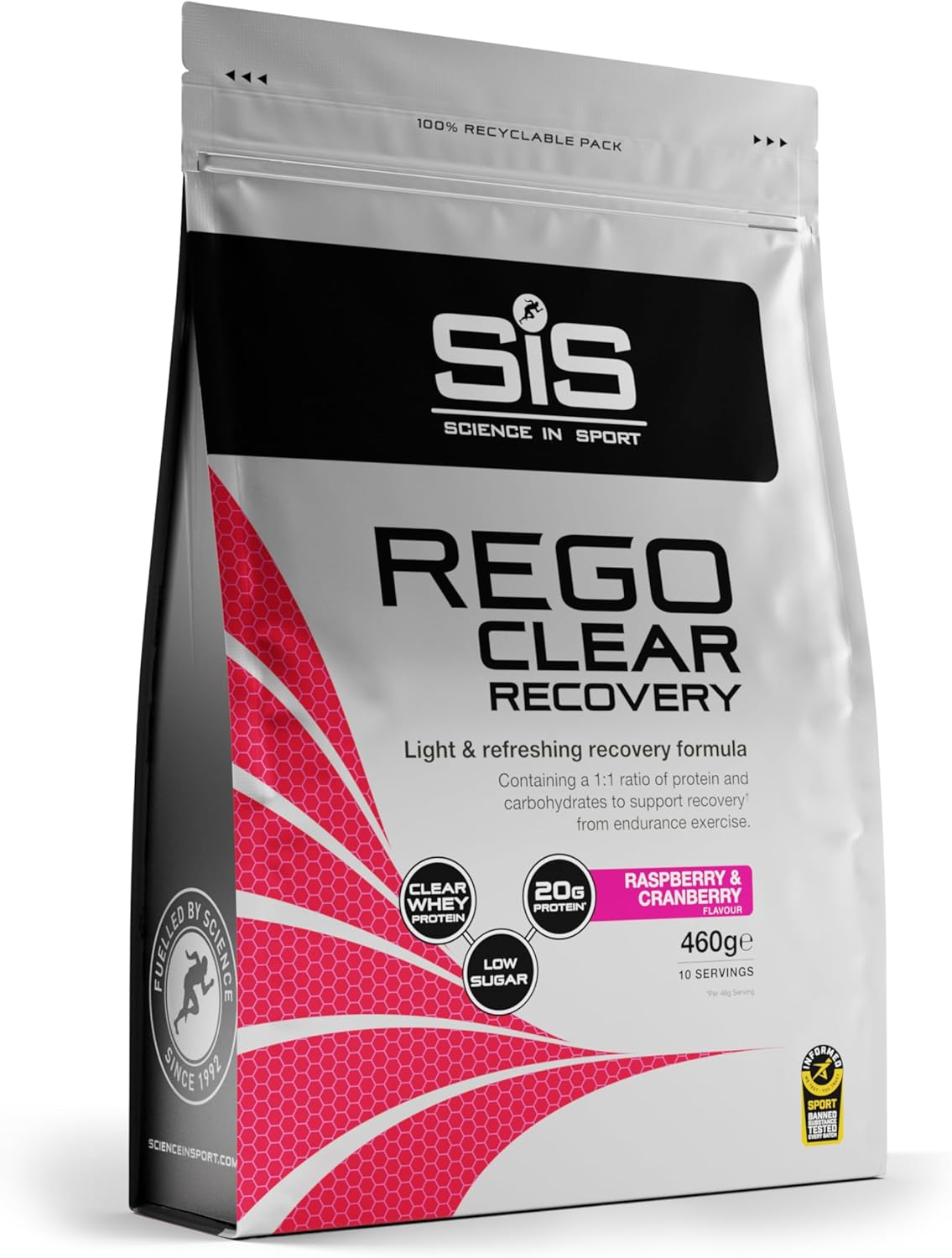 Science in Sport Rego Clear Recovery | Clear Whey Protein Shake | 20g Protein, 21g Carbs, Low in Sugar | Raspberry & Cranberry, 460g