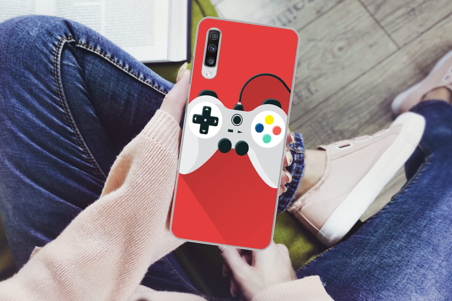 MuchoWow Funda para Samsung Galaxy A70 - Mando - Gaming - Rojo - Funda de Silicona/Funda Blanda para teléfono móvil