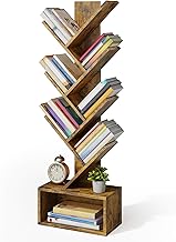 Xbro Bibliothèque 7 Niveaux,Bibliothèque en Forme d'arbre avec Tiroir Ouvert,Bibliothèque Indépendante en Bois pour Salon, Chambre, Bureau à Domicile,38 x 19.5 x 113 cm,Étagère Marron Rustique