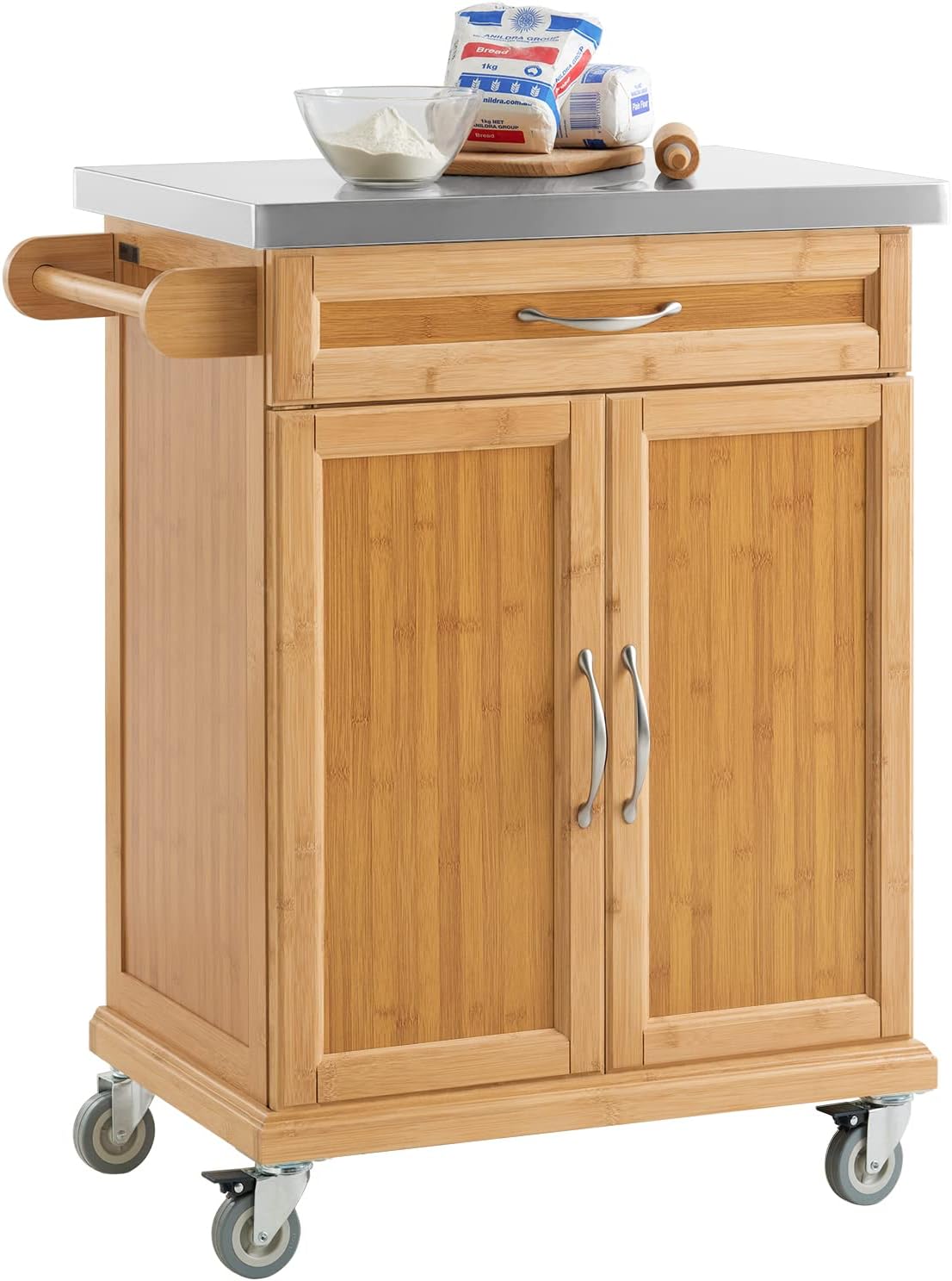 SoBuy® Bamboo Kitchen Kitchen Storage Trolley Cart with