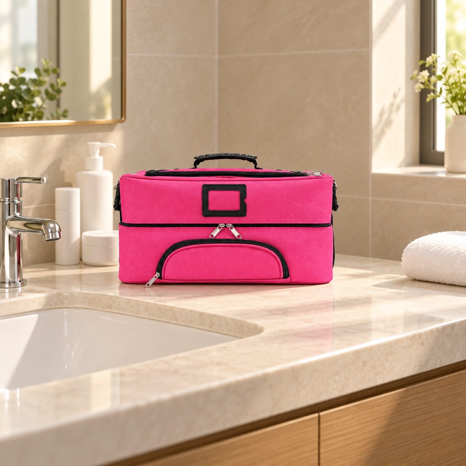 Almencla Borsa Cosmetica da con Multi Tasche Strutturato Beauty Case da Trousse Trucchi Organizer per Routine Quotidiana, Rosso