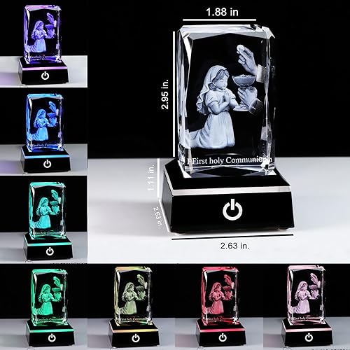 Miniatura 3 de Qianwei Regalos de primera comunión para niñas, grabado en 3D, figura de cristal para niña orante, decoración de velo de primera comunión, regalos