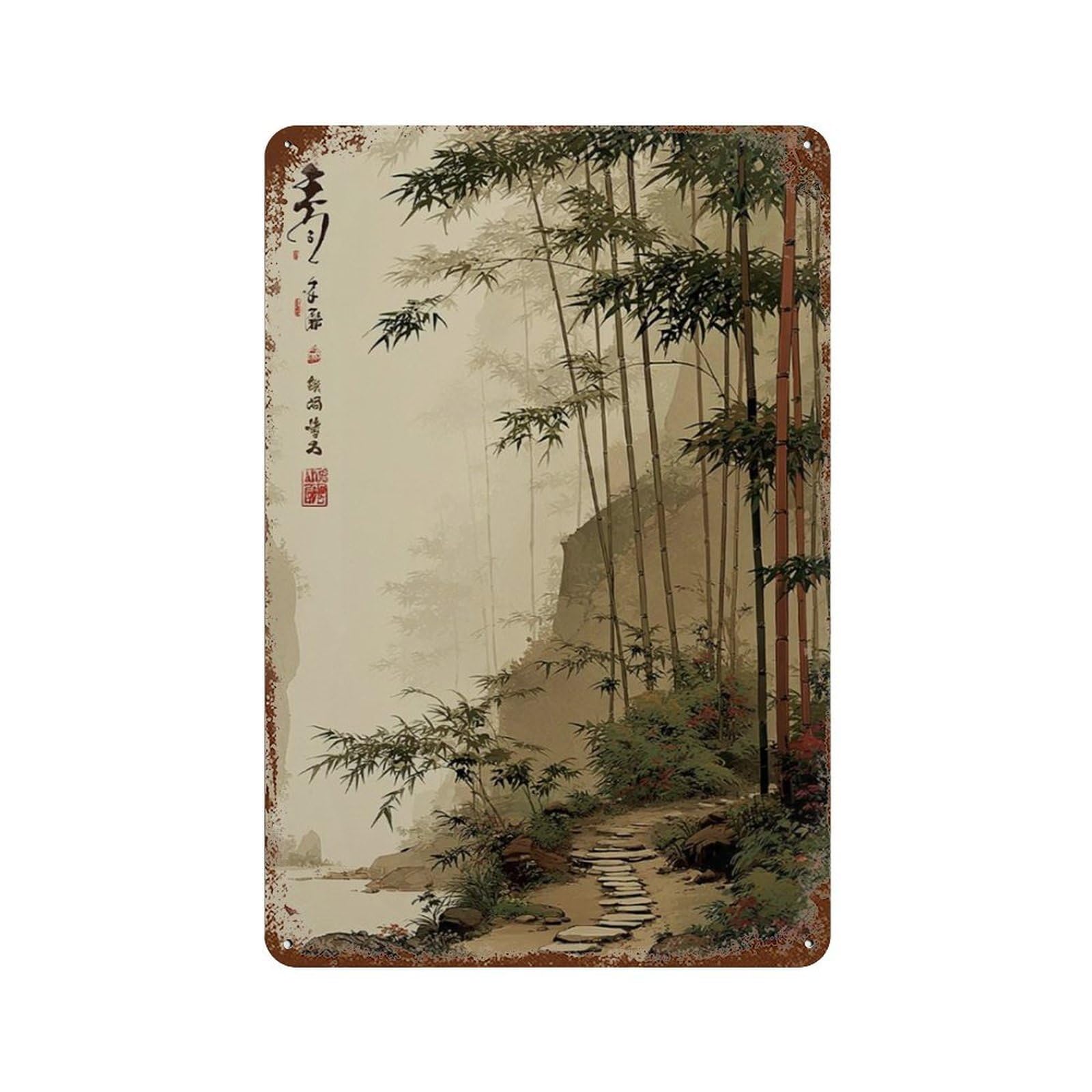 xiaoxiaoshen Japanese Bamboo Forest Misty Zen Landscape Traditional Oriental (2) Wall Decor Art Metal Tin Poster Modern Home Decor Art Home Bar Shop Decorations Vintage Sign 30x20cm