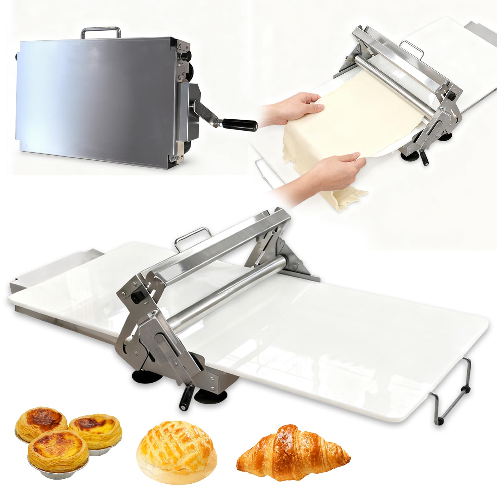 Folding Dough Sheeter (40.9''x15.5")，with Sheeter Board Manual Dough Roller Machine Stainless Steel Sheeter With 55 Adjustable Thicknesses, Commercial Grade Capacity (silvery)