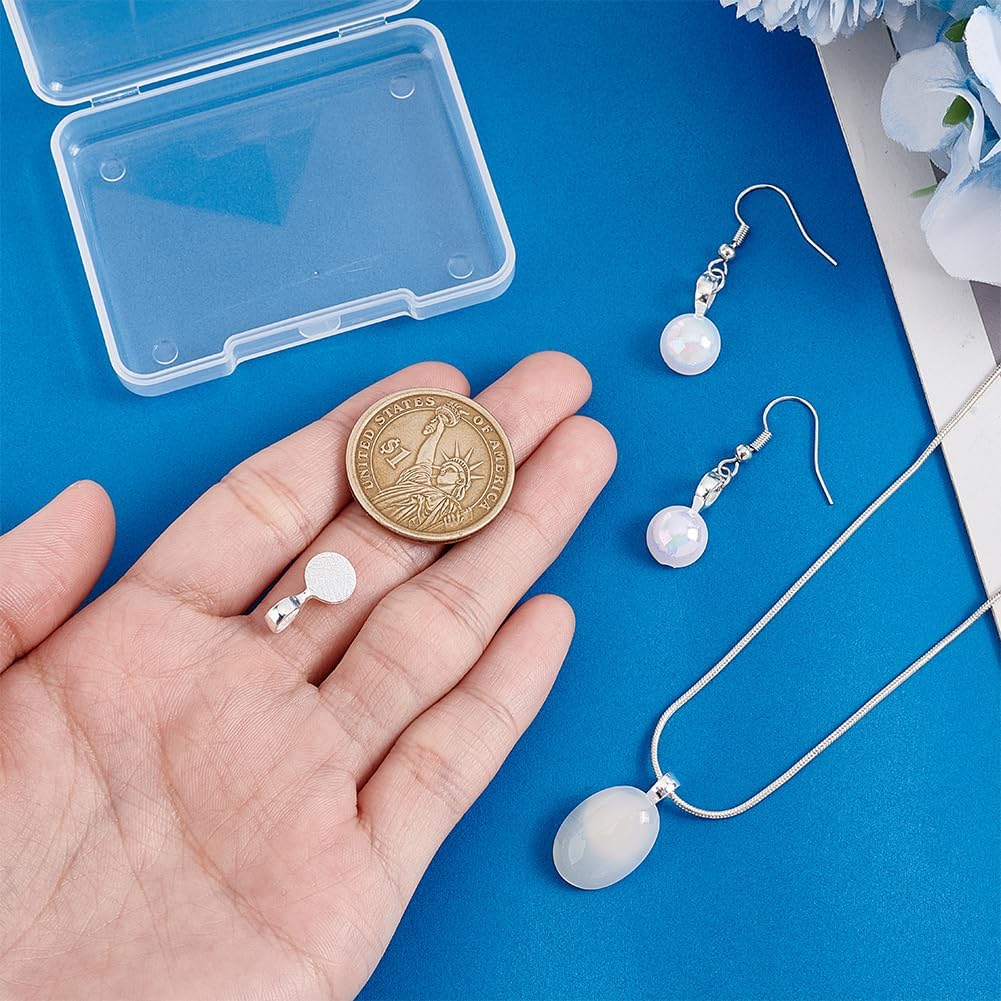 PH PandaHall 4pcs 925 Sterling Silver Glue on Bails Pendants, 16x8mm Flat Pad Bails Charms Small Pendant Bails Connector Hanger Pendant Chain Bails for Earring Necklace Jewelry Making - Image 3