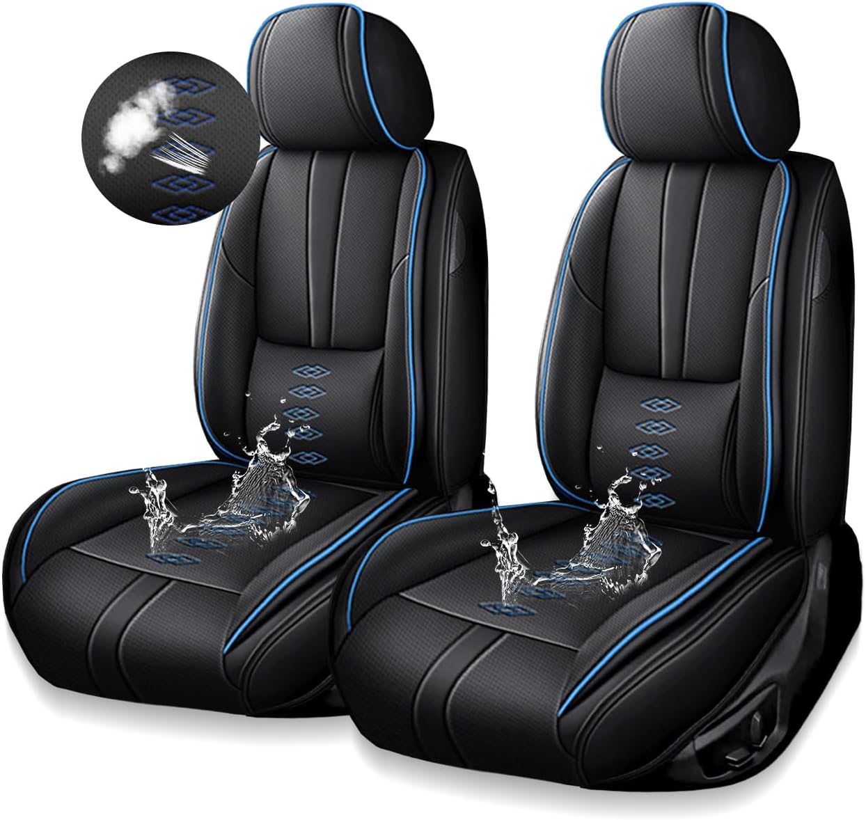 Premium Car Seat Covers for Subaru Legacy 1994-2024 2025,Comfortable Leather Seat Cover for Legacy,Waterproof Car Seats Protectors Cushions for 2 Seats(Black+Blue)