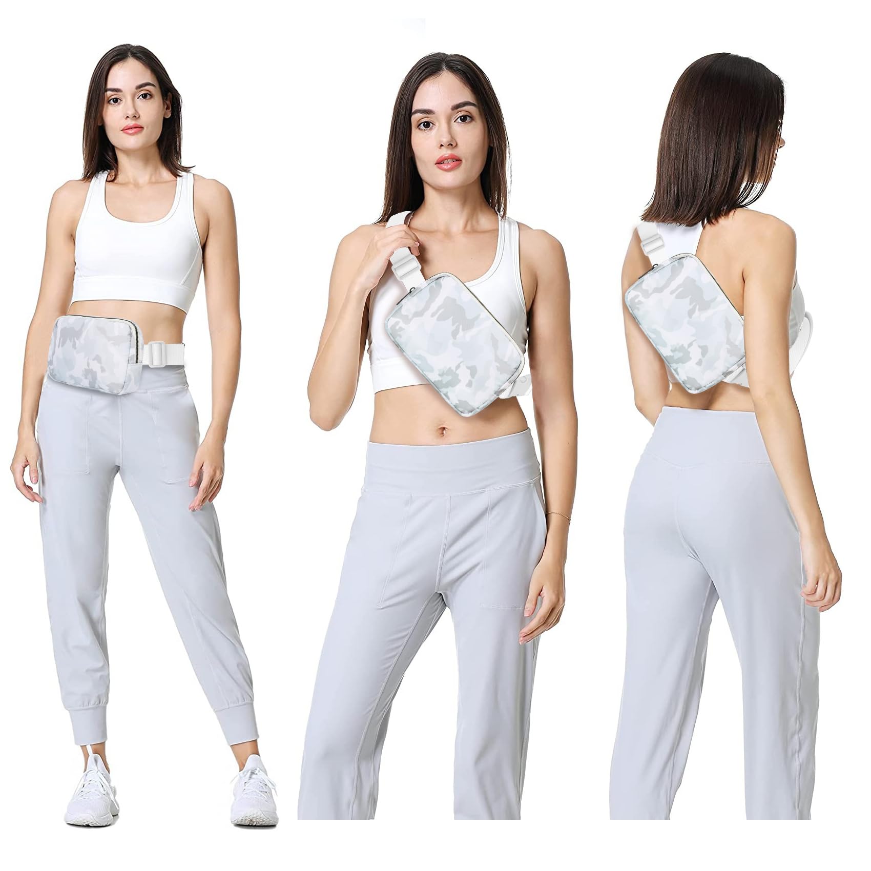VOROLO Riñonera para correr para mujeres y hombres con correa de hombro ajustable para deportes, Camuflaje blanco, Talla única, 1 riñonera