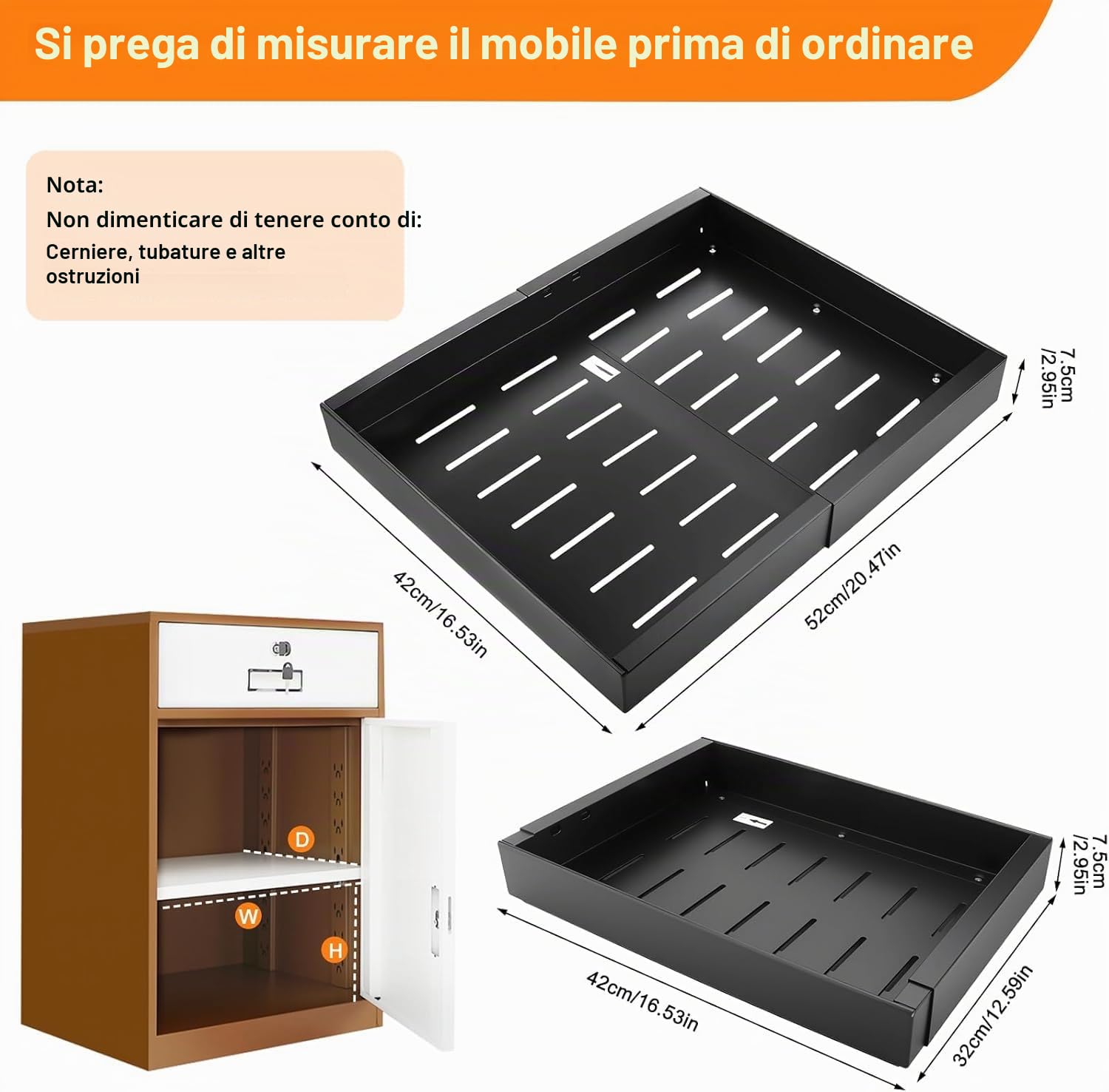 Cassetto Estraibile Cucina,Cassetti Telescopico Armadio,Cassetti Estraibili Con Adesivo,Larghezza Regolabile Da 32 a 53 Cm Con Guida Autoadesiva Silenziosa,Non Richiede Forature Né Chiodi