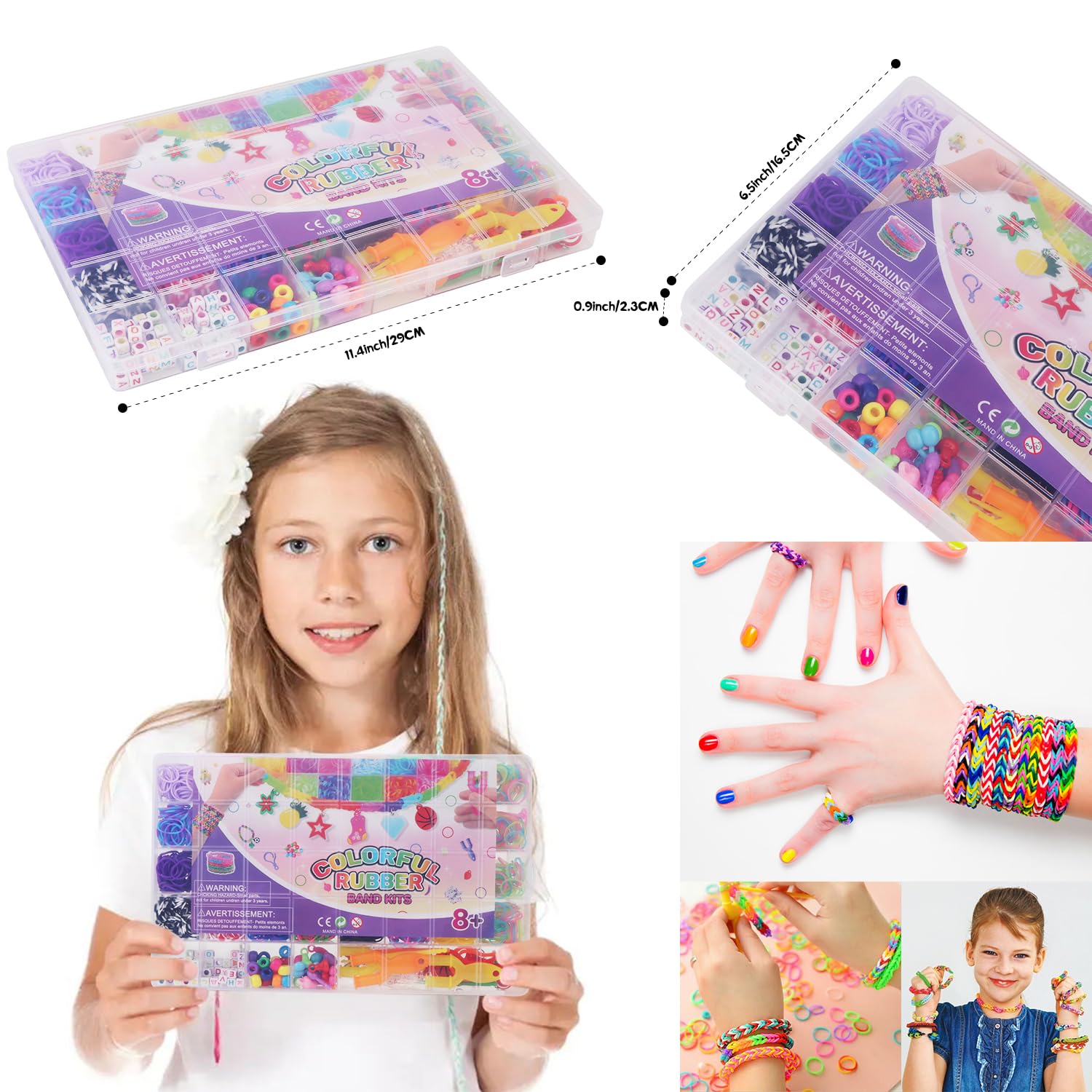 DIYLAND 24 Colori Elastici Bands Kit, 19 Tipi Di Perline Rubber Bands Starter Kit per L'amicizia Gommini Bracciale Fare Kit Di Artigianato Con Accessori Perline in Scatola Per le Ragazze